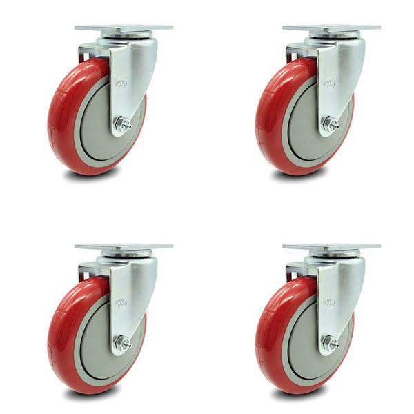 Service Caster Avantco HPCASTNB Swivel Caster Replacement Set AVA-SCC-20S514-PPUB-RED-TP2-4